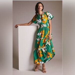 Anthropologie Green Floral Maxi Dress - The Somerset Maxi - XS